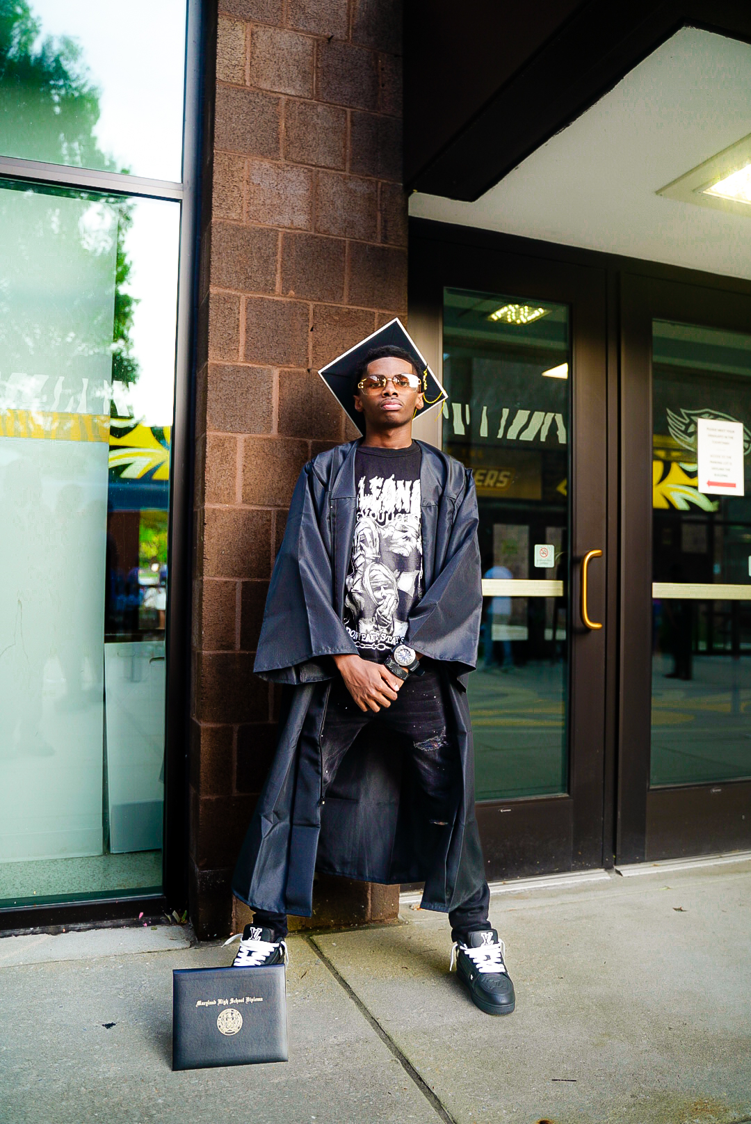Graduation portrait outside school