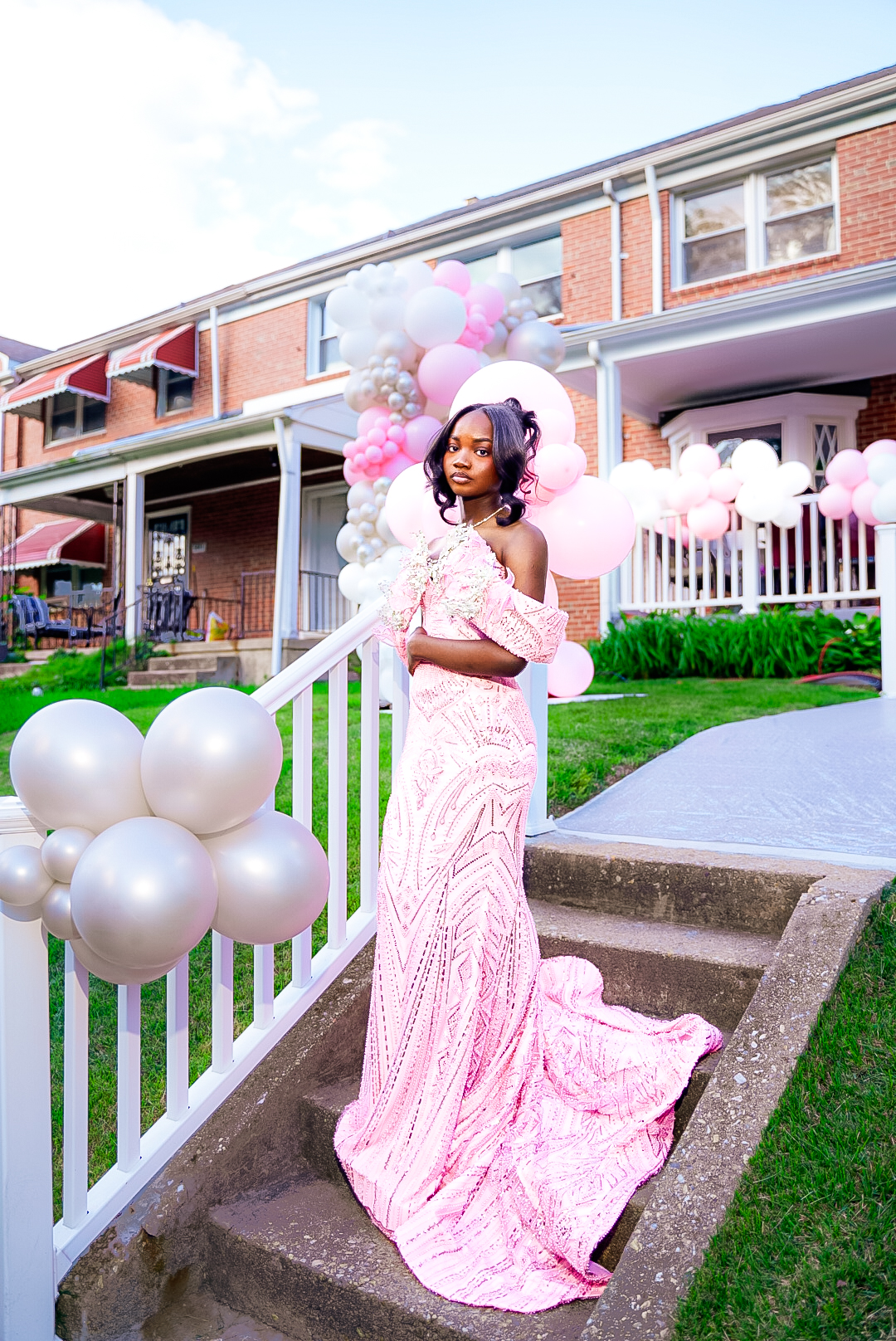 Prom portrait in pink sequin gown